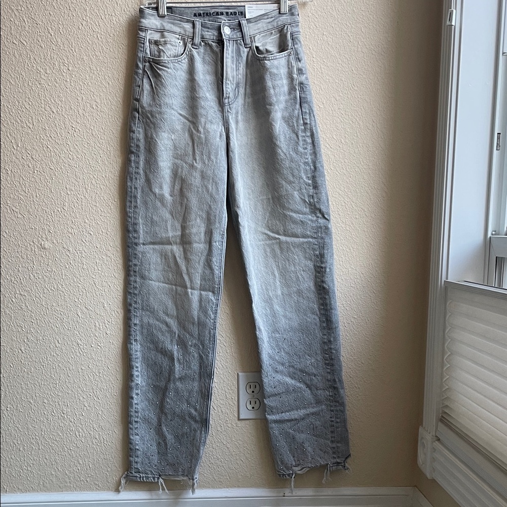 American Eagle Glacier Gray Baggy Jeans, women, NWT, 0